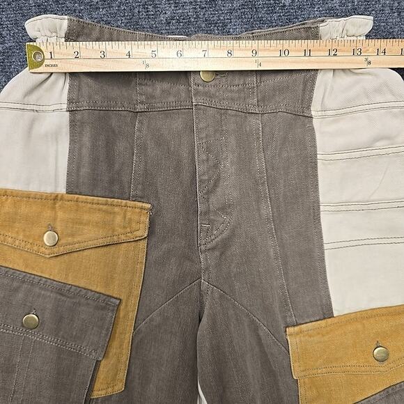 Oli & Hali Patchwork Paperbag Cargo Pants M Boho Utility Earthy Mineral Wash - Picture 10 of 16